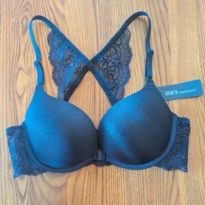 Eve's Temptation Lacy Black Front Opening Bra, Size 34B - New